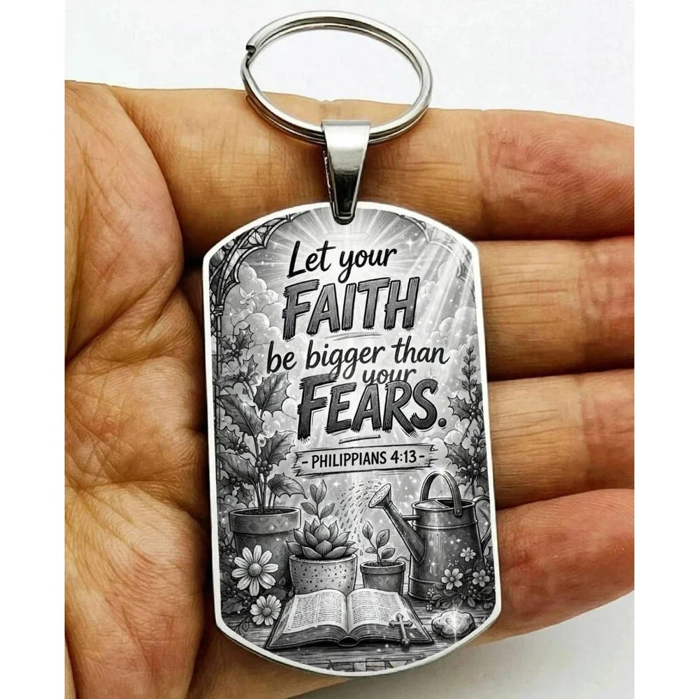 Philippians 4 : 13 Faith Big Than Fear Bible Quote Stainless Keychain Jesus God